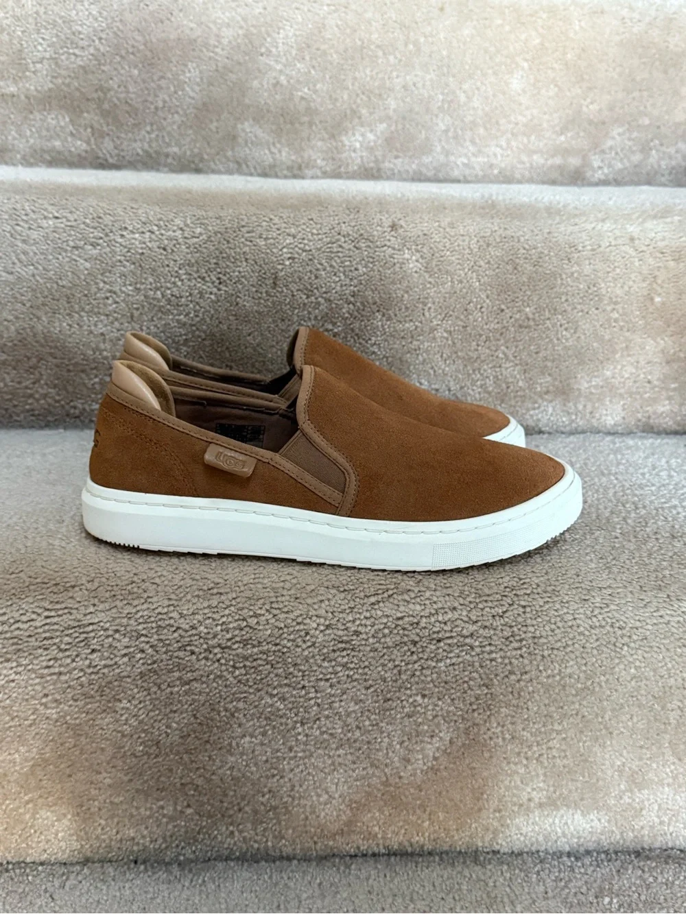 UGG Men's Alameda Brown Suede Slip-On Sneakers with White Sole